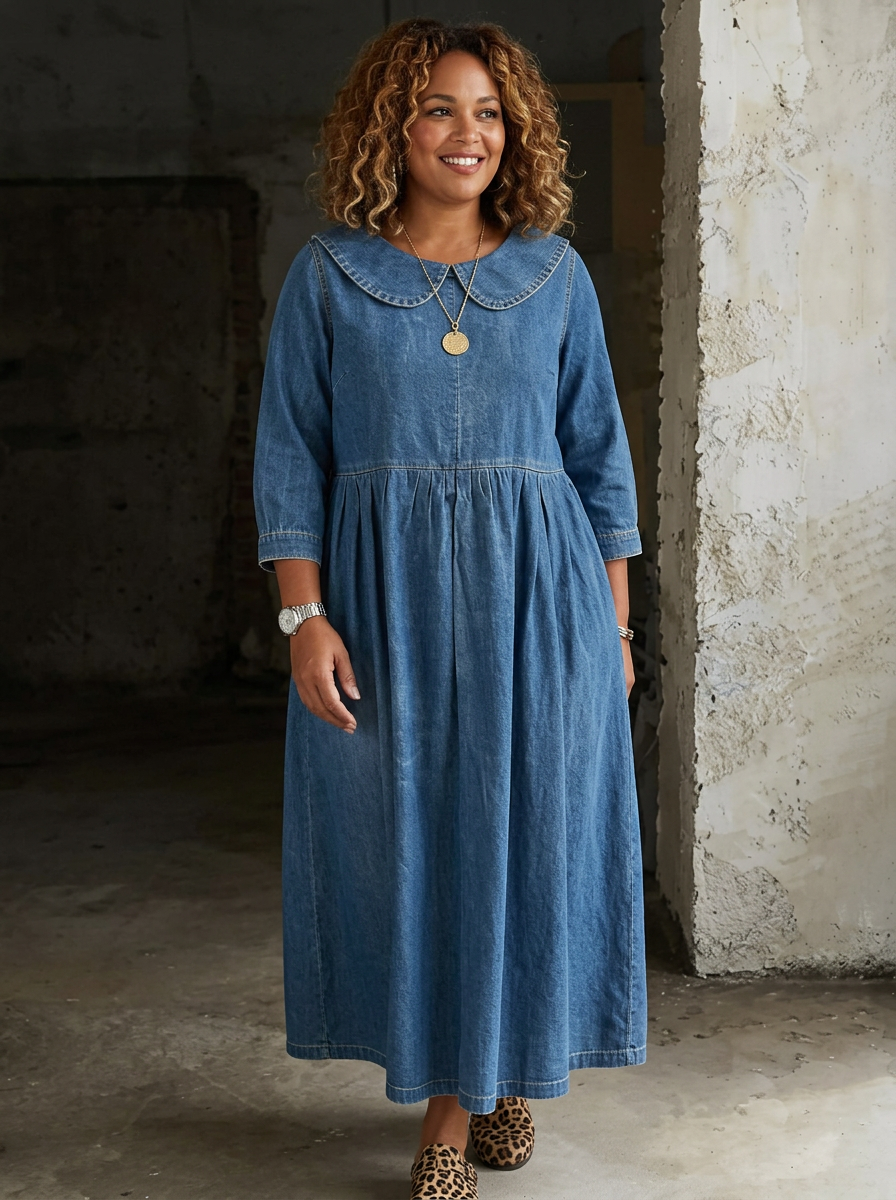 Clara | Peter Pan Collar Denim Dress