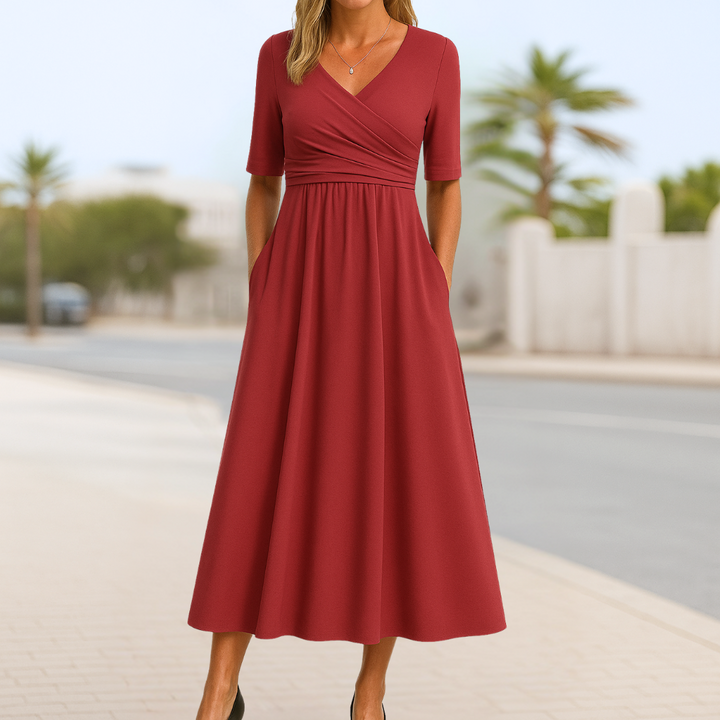 Moda Amalia Monique Short Sleeve Crossed Dress Navy Blue S-3XL