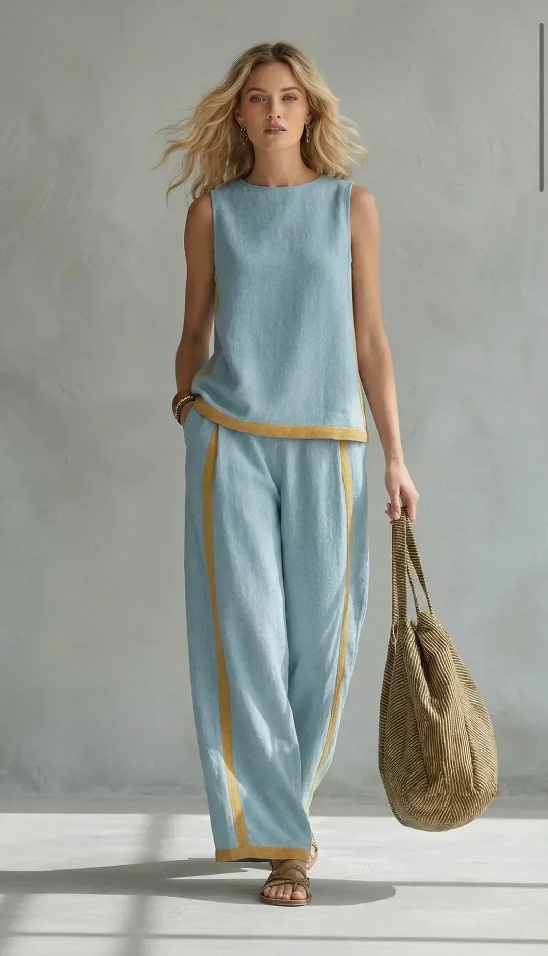 Ursula™ — Set elegant și casual de vestă și pantaloni cu finisaj bicolor