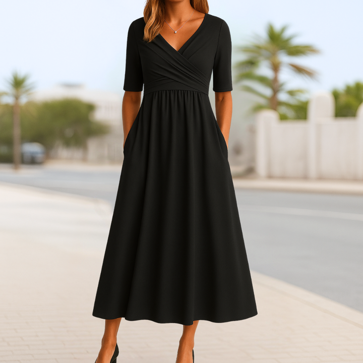 Moda Amalia Monique Short Sleeve Crossed Dress Navy Blue S-3XL