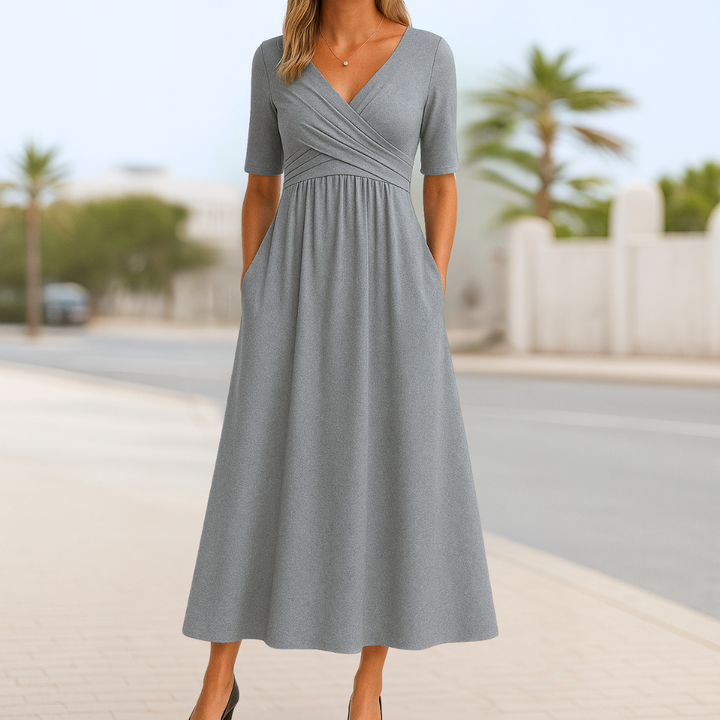 Moda Amalia Monique Short Sleeve Crossed Dress Navy Blue S-3XL