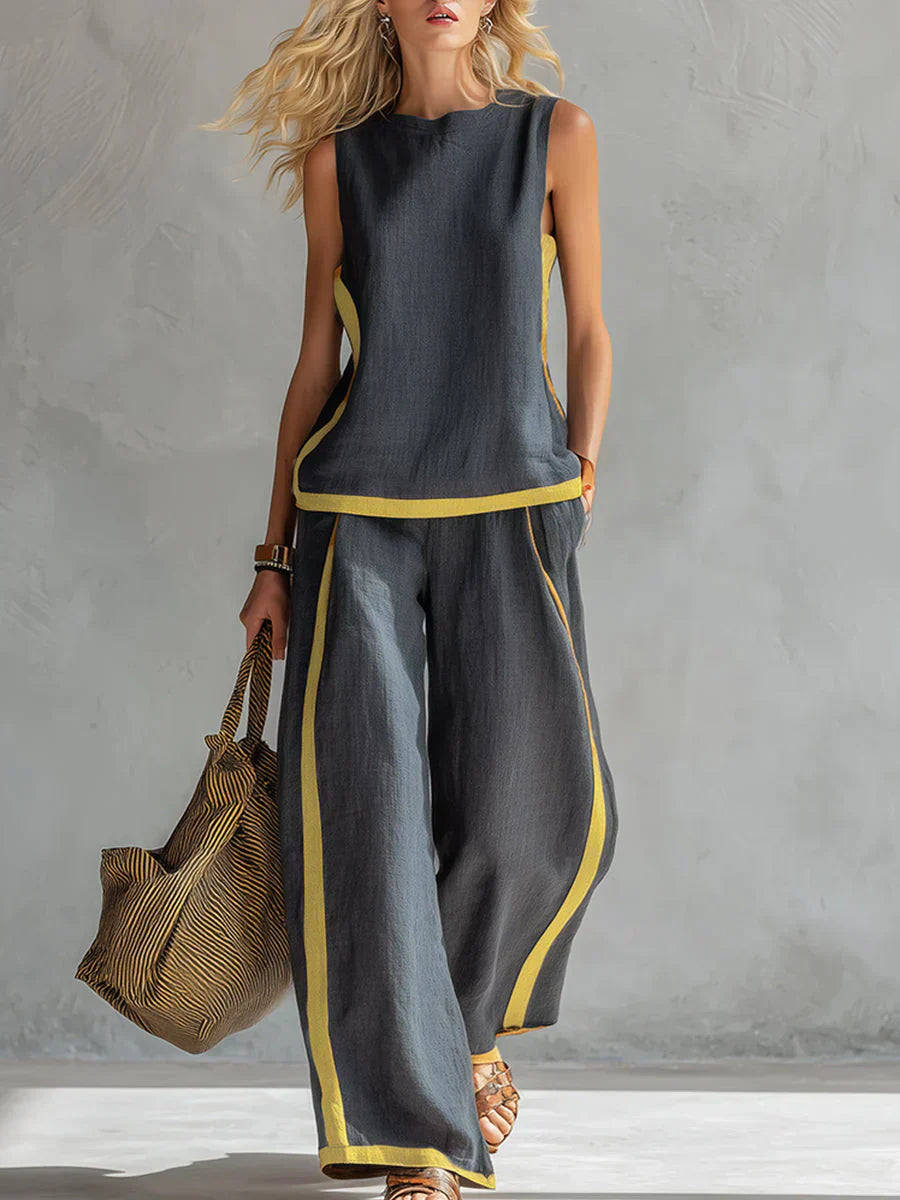 Ursula™ — Set elegant și casual de vestă și pantaloni cu finisaj bicolor