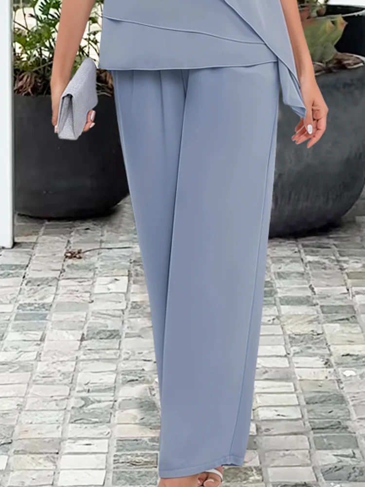Moda Amalia Pazit Elegant Two-Piece Set Albastru Deschis S-3XL