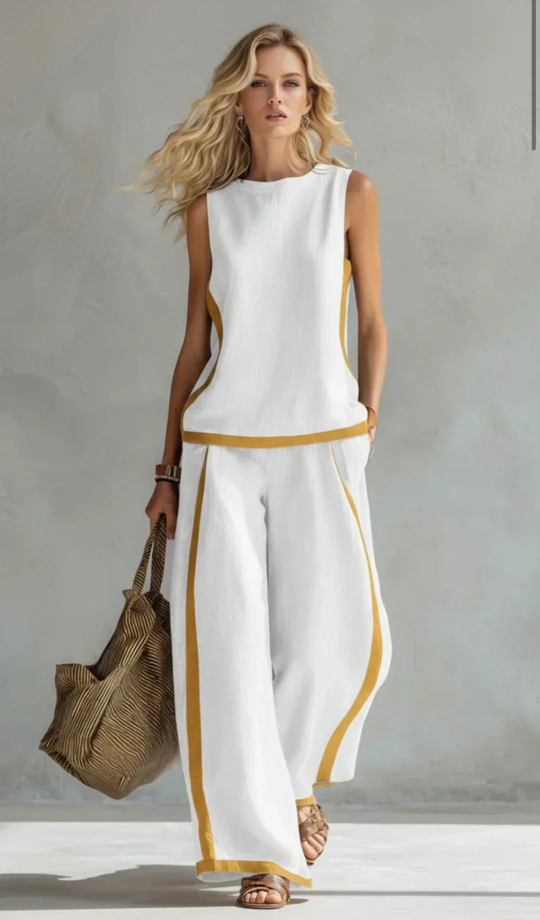 Ursula™ — Elegancki zestaw kamizelki i spodni z wykończeniem dwukolorowym