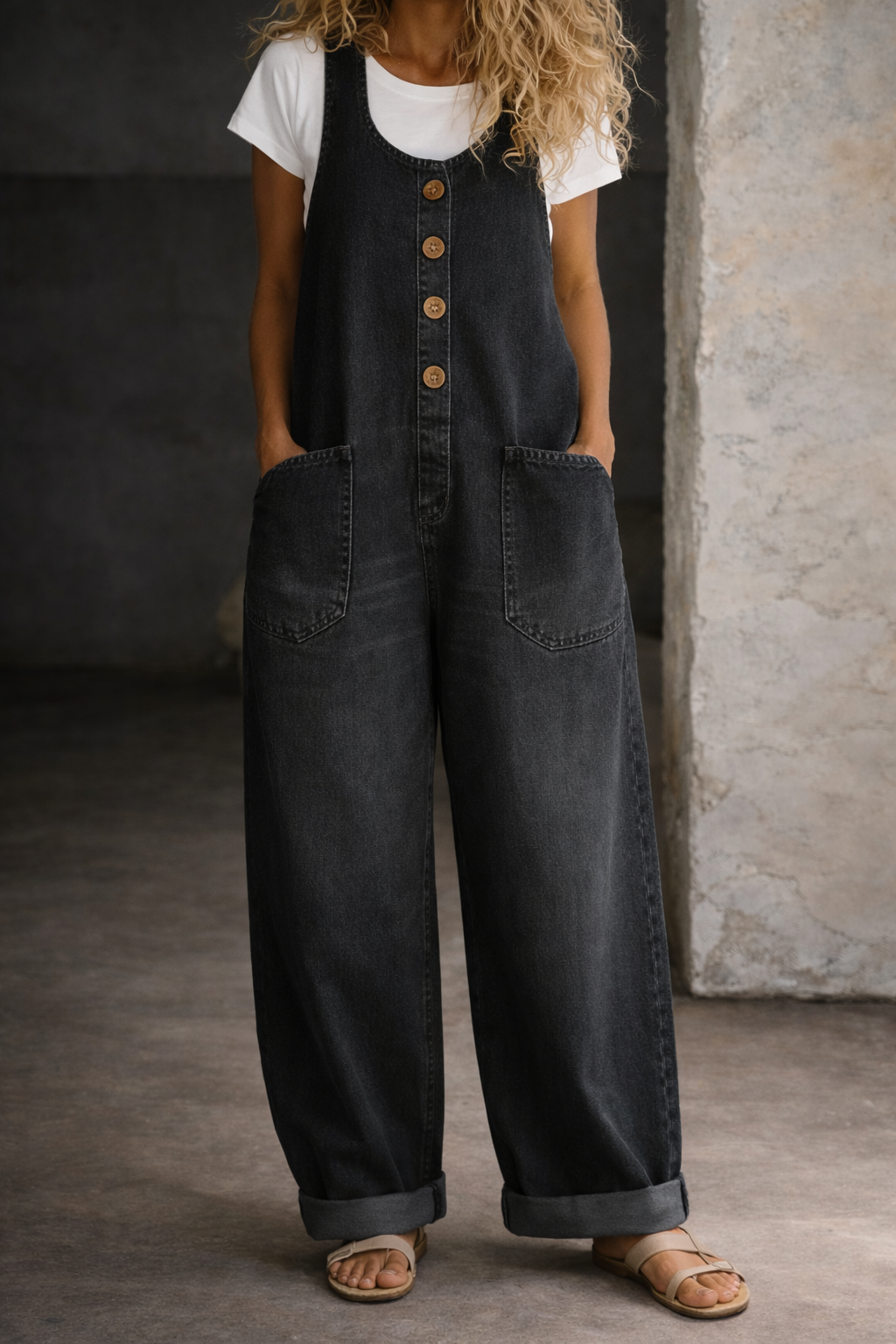 Bethany — Vintage Washed Cotton Denim Overalls