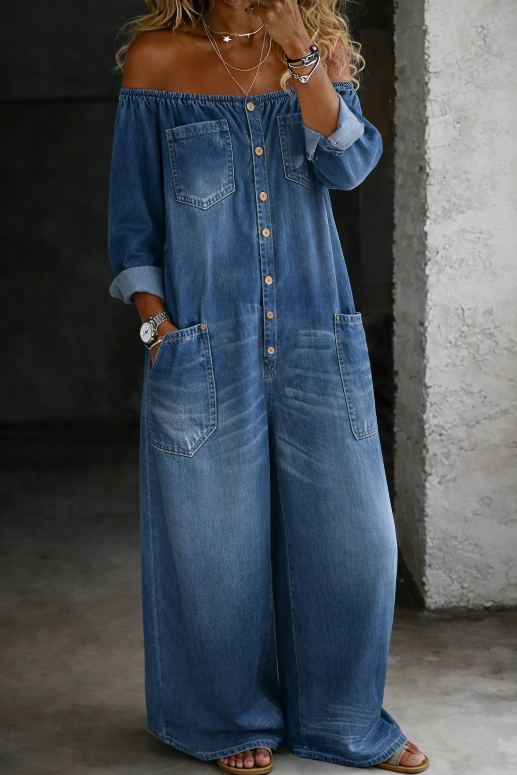 Elena — Off Shoulder Long Sleeve Jumpsuit