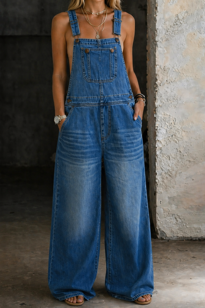 Harper — Elastic Waist Denim Jumpsuit