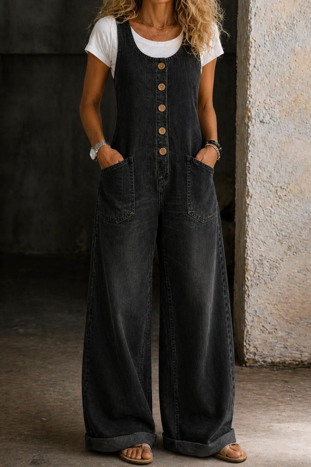 Bethany — Vintage Washed Cotton Denim Overalls
