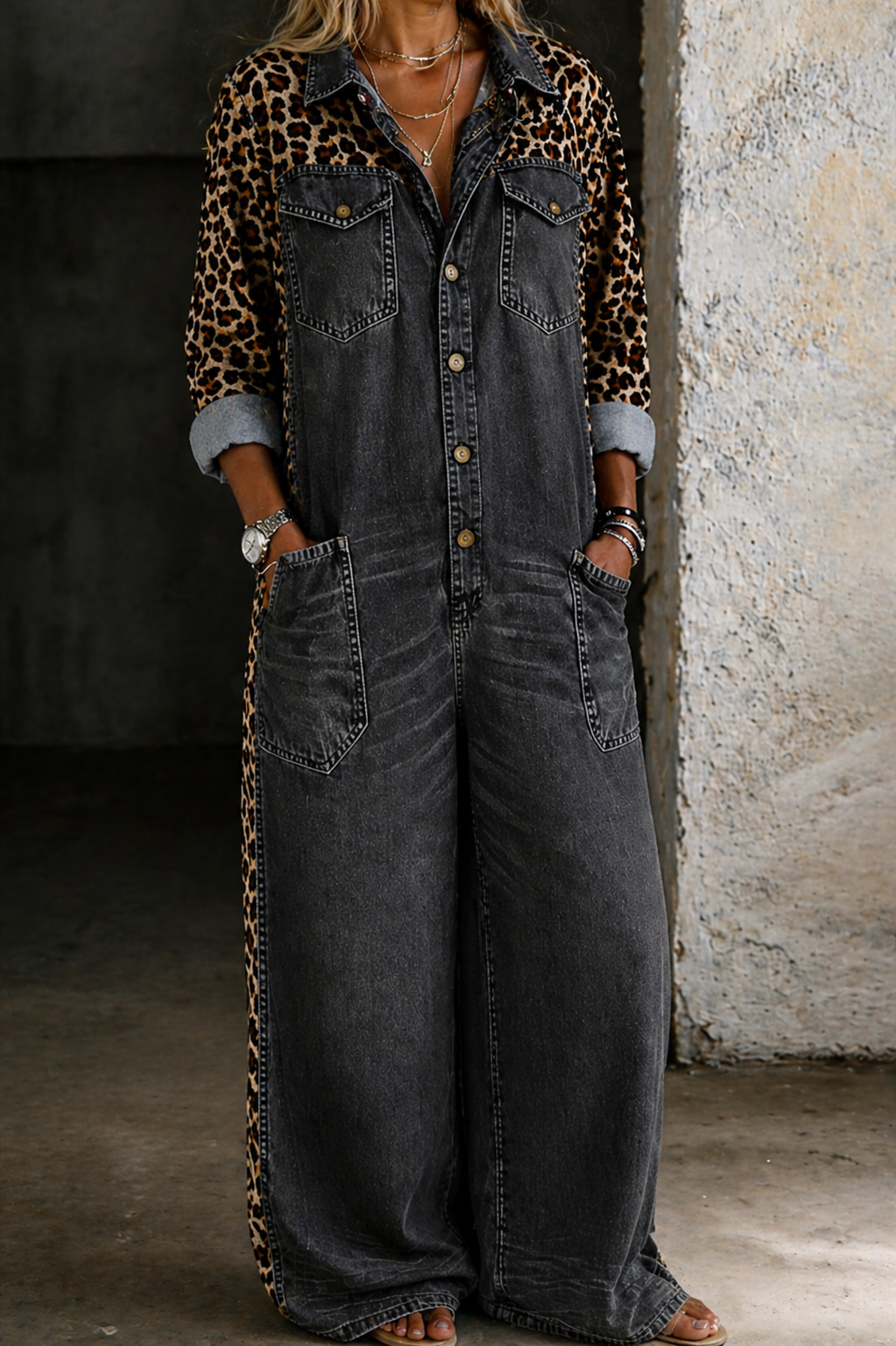 Amanda One Piece Denim Shirt Jumpsuit
