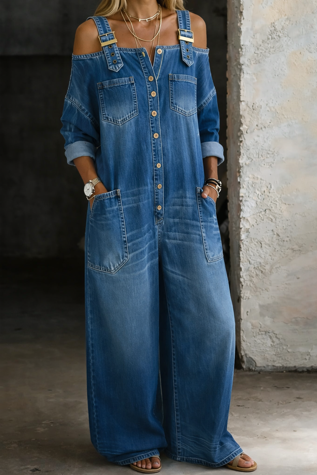 Sophia Off Shoulder Denim Jumpsuit