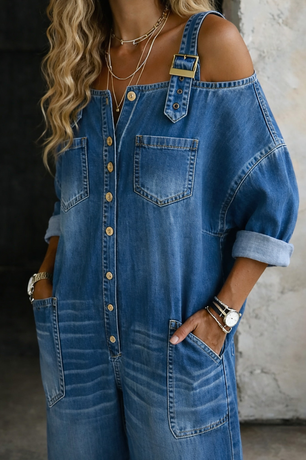 Sophia Off Shoulder Denim Jumpsuit
