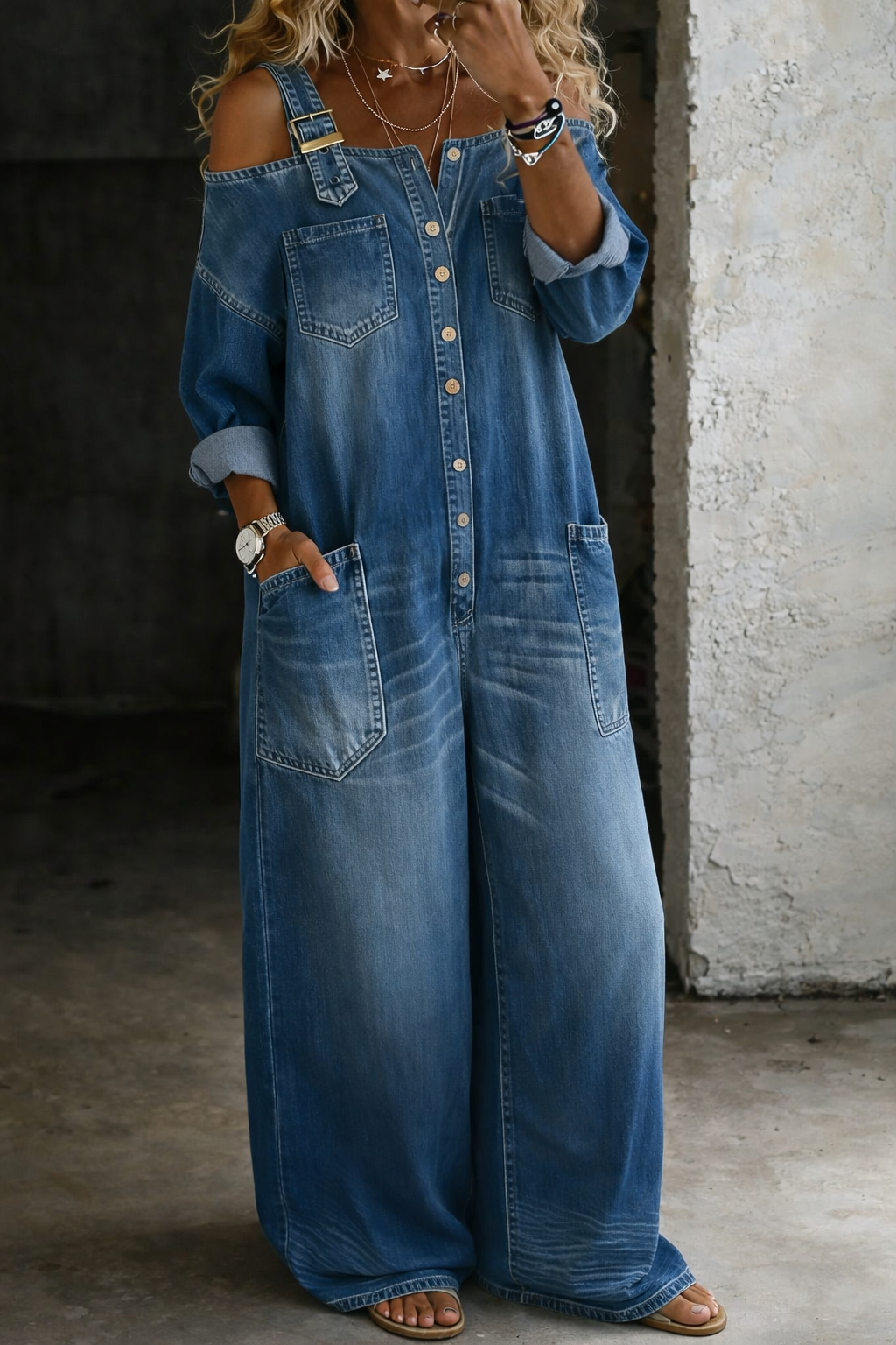 Sophia Off Shoulder Denim Jumpsuit