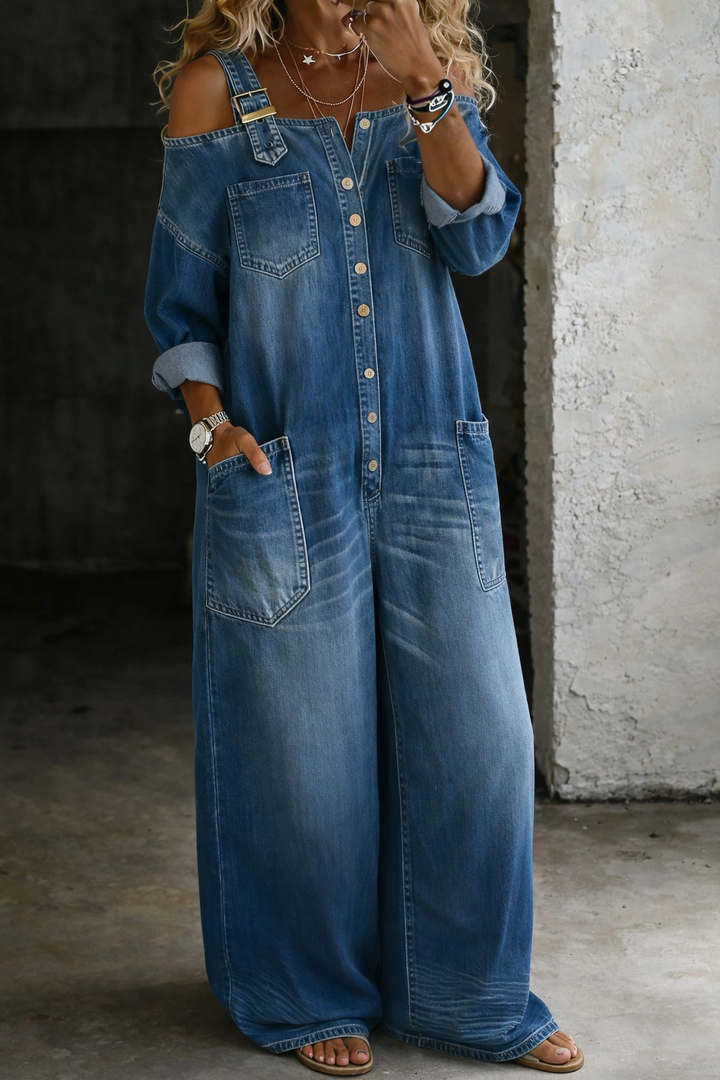 Sophia Off Shoulder Denim Jumpsuit