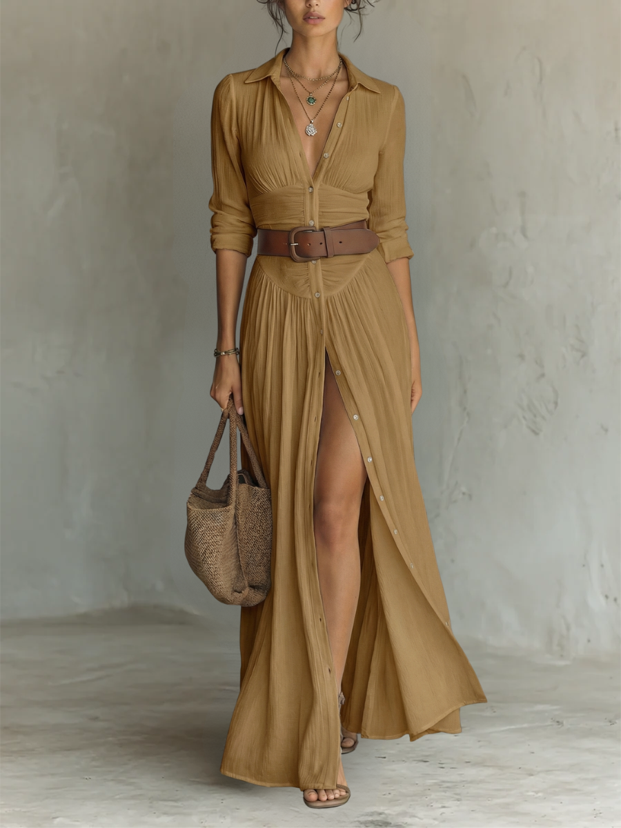 Pamela™ — Elegancka maxi sukienka z lnianej mieszanki