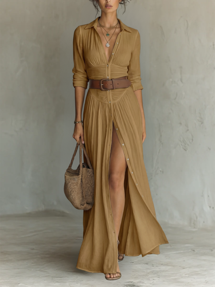 Pamela™ — Elegancka maxi sukienka z lnianej mieszanki