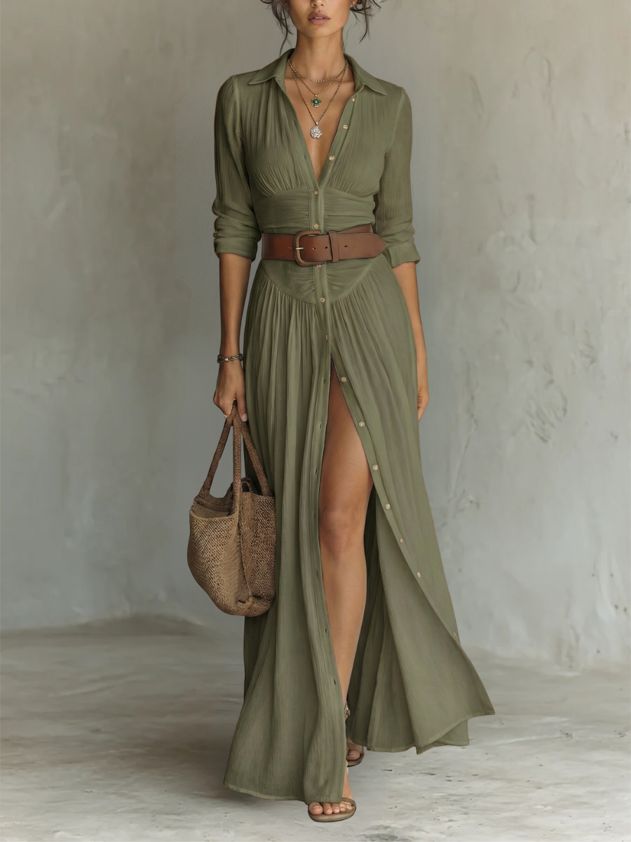 Pamela™ — Elegancka maxi sukienka z lnianej mieszanki