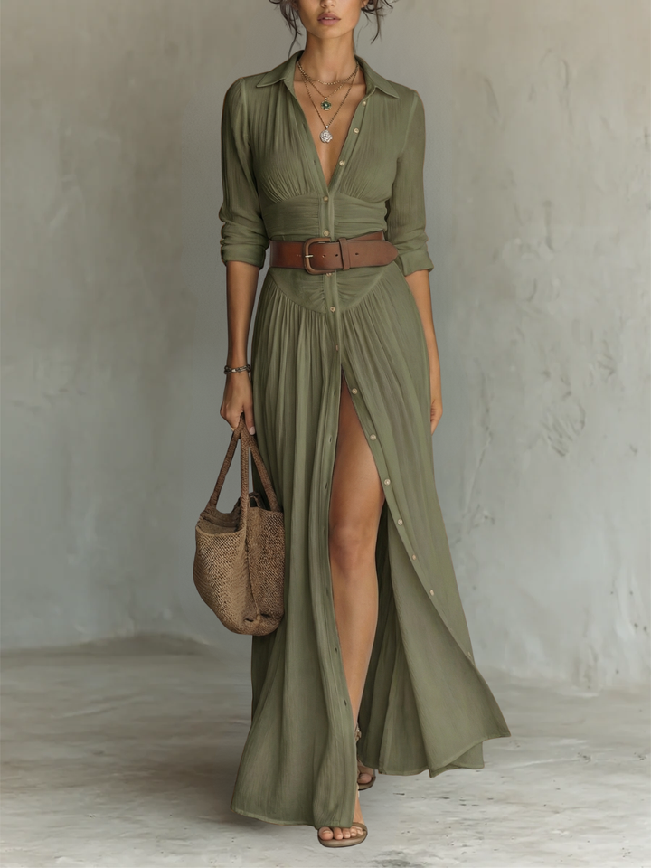 Pamela™ — Elegancka maxi sukienka z lnianej mieszanki