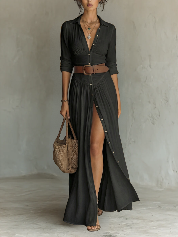 Pamela™ — Elegancka maxi sukienka z lnianej mieszanki