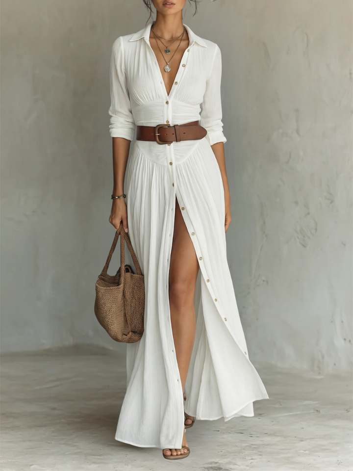 Pamela™ — Elegancka maxi sukienka z lnianej mieszanki