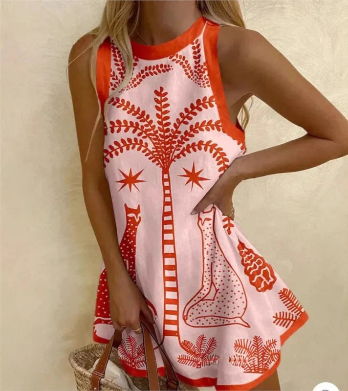 BellaVista™ — Letnia sukienka mini z nadrukiem boho