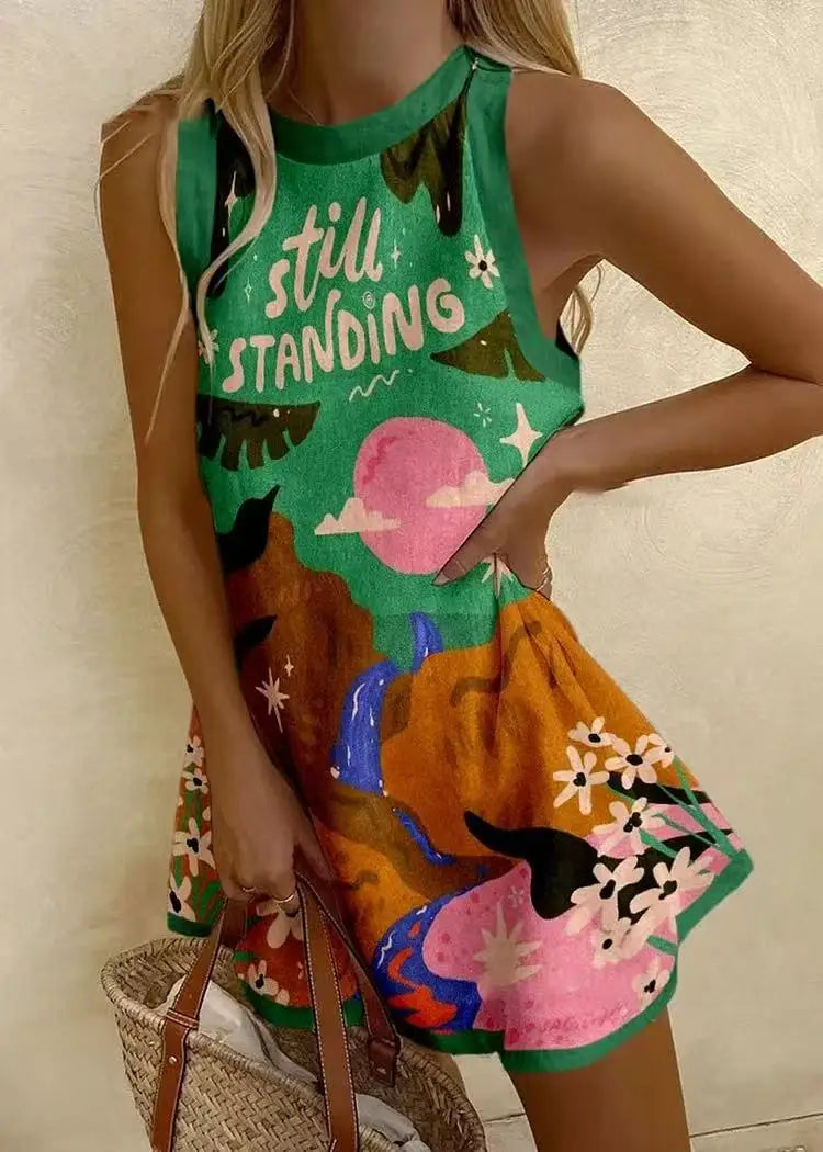 BellaVista™ — Lekka sukienka mini z nadrukiem boho