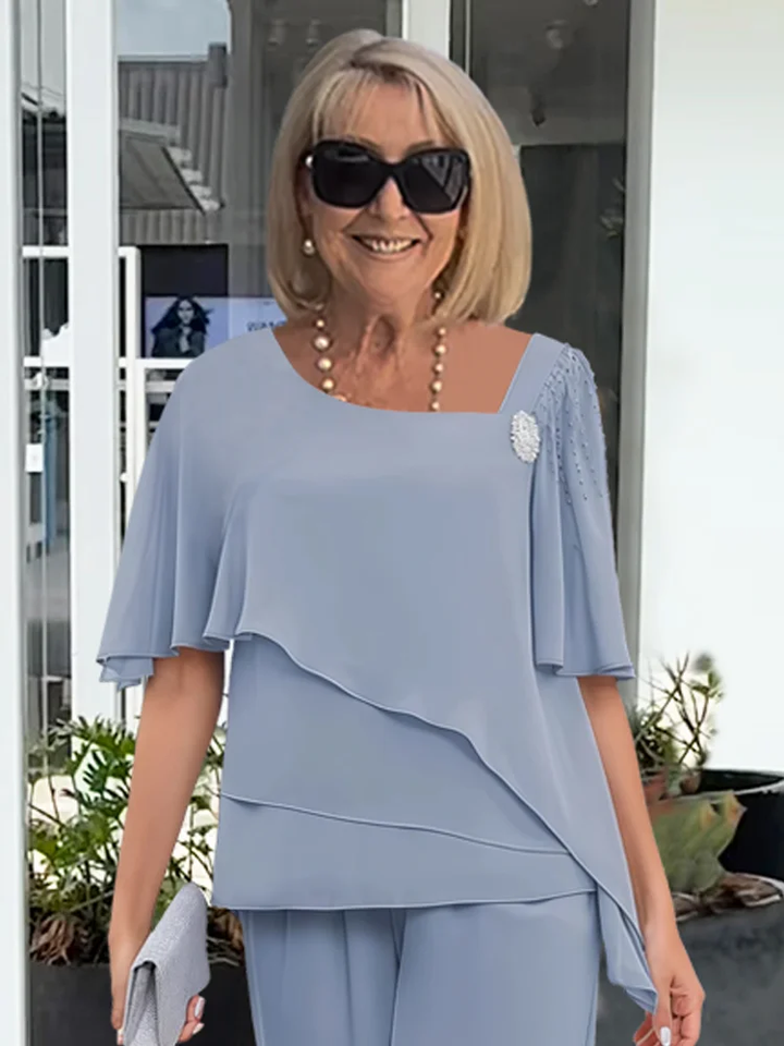 Moda Amalia Pazit Elegant Two-Piece Set Albastru Deschis S-3XL
