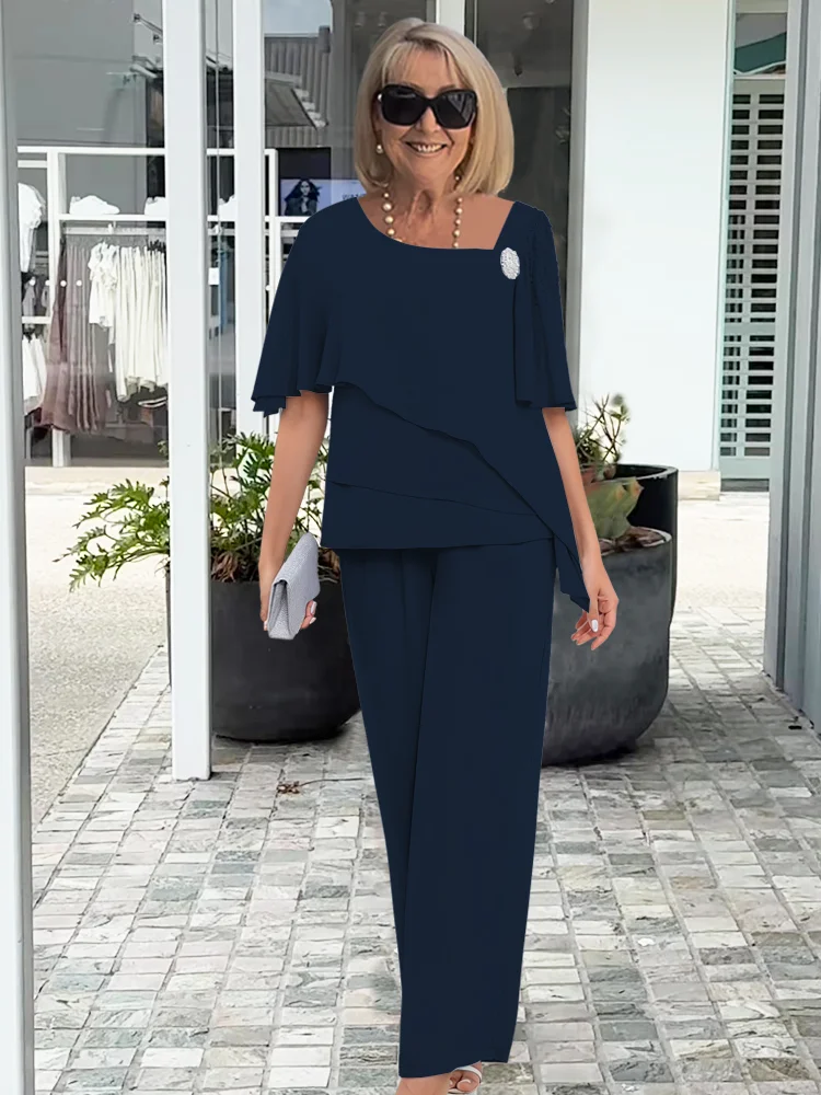 Moda Amalia Pazit Elegant Two-Piece Set Albastru Deschis S-3XL