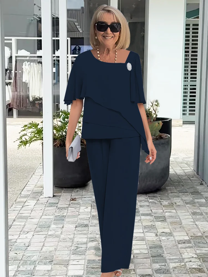 Moda Amalia Pazit Elegant Two-Piece Set Albastru Deschis S-3XL