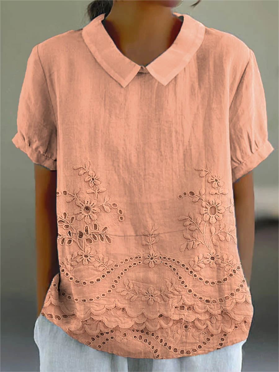 Moda Amalia Lily Shirt with Floral Embroidery Pink