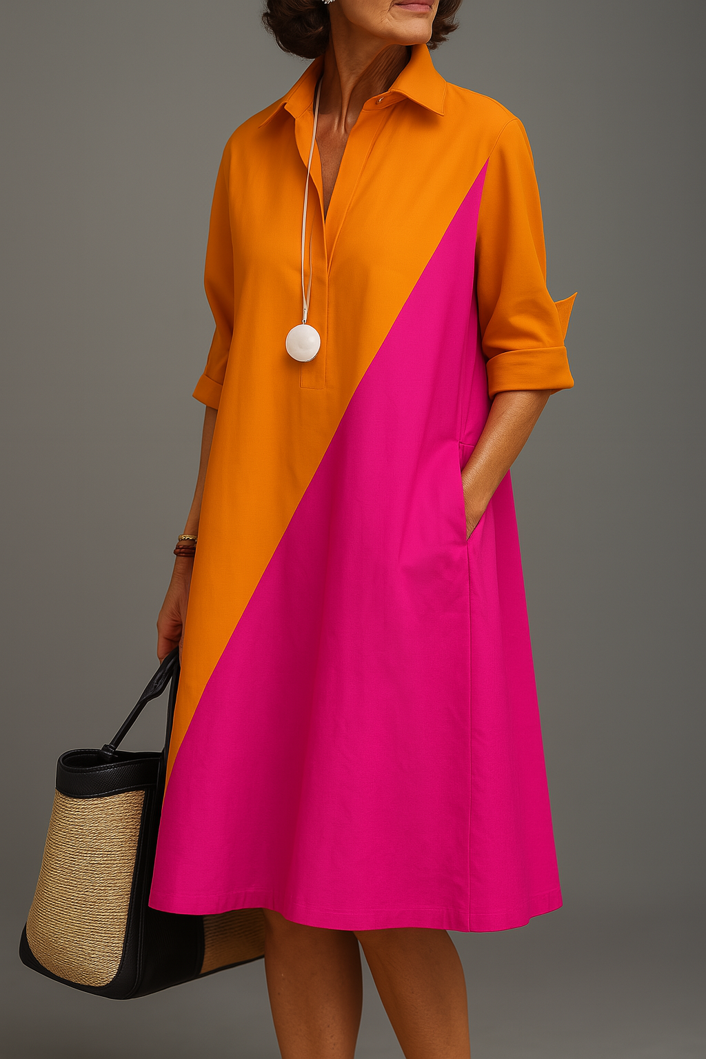 Moda Amalia Kayla Midi Dress Orange Pink S-3XL