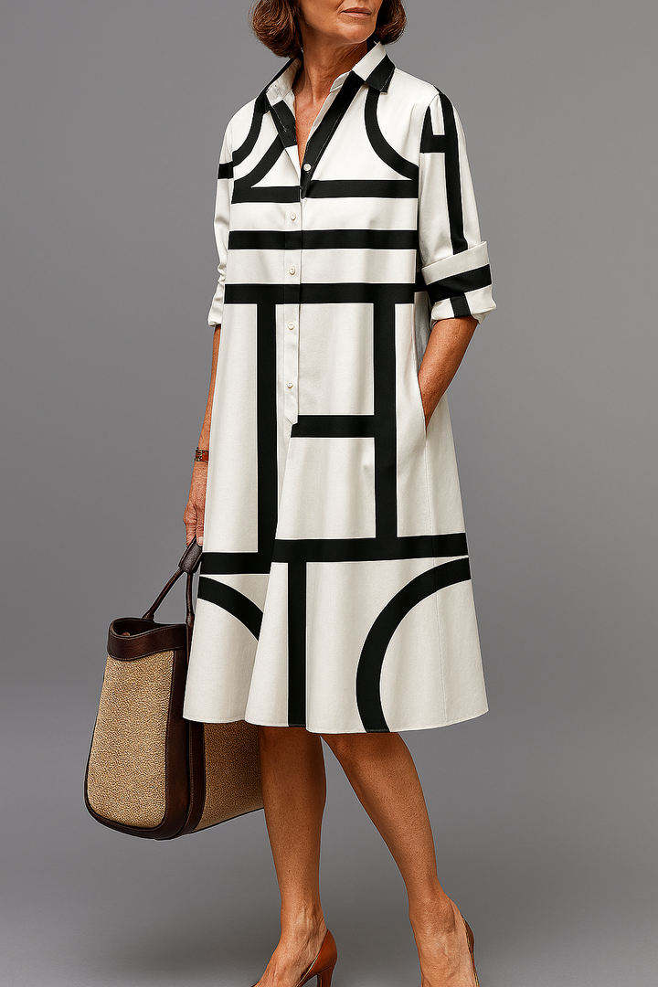 Moda Amalia Ellie Midi Dress Alb-Negru S-3XL