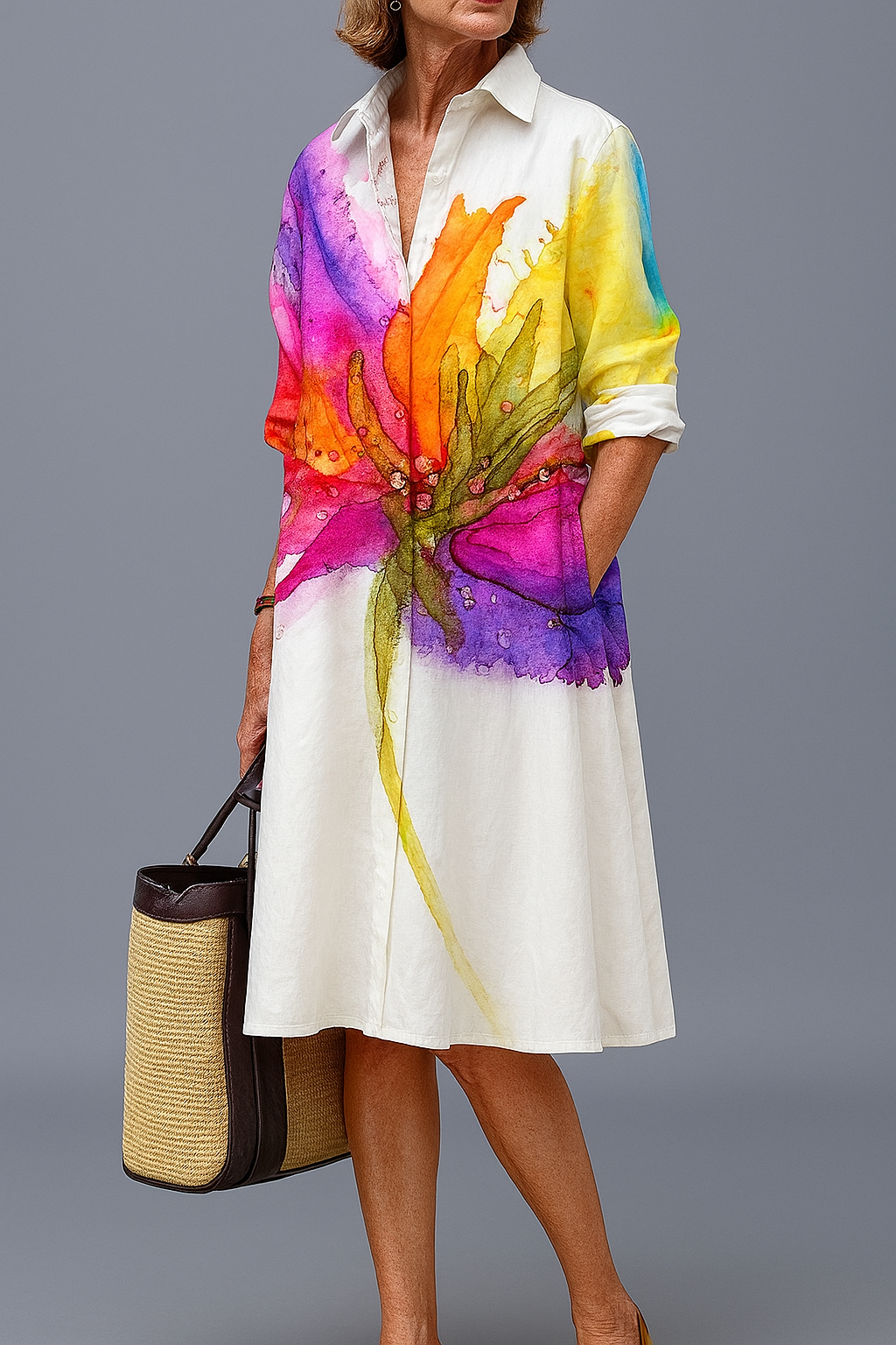Moda Amalia Lydia Elegant Midi Dress Alb