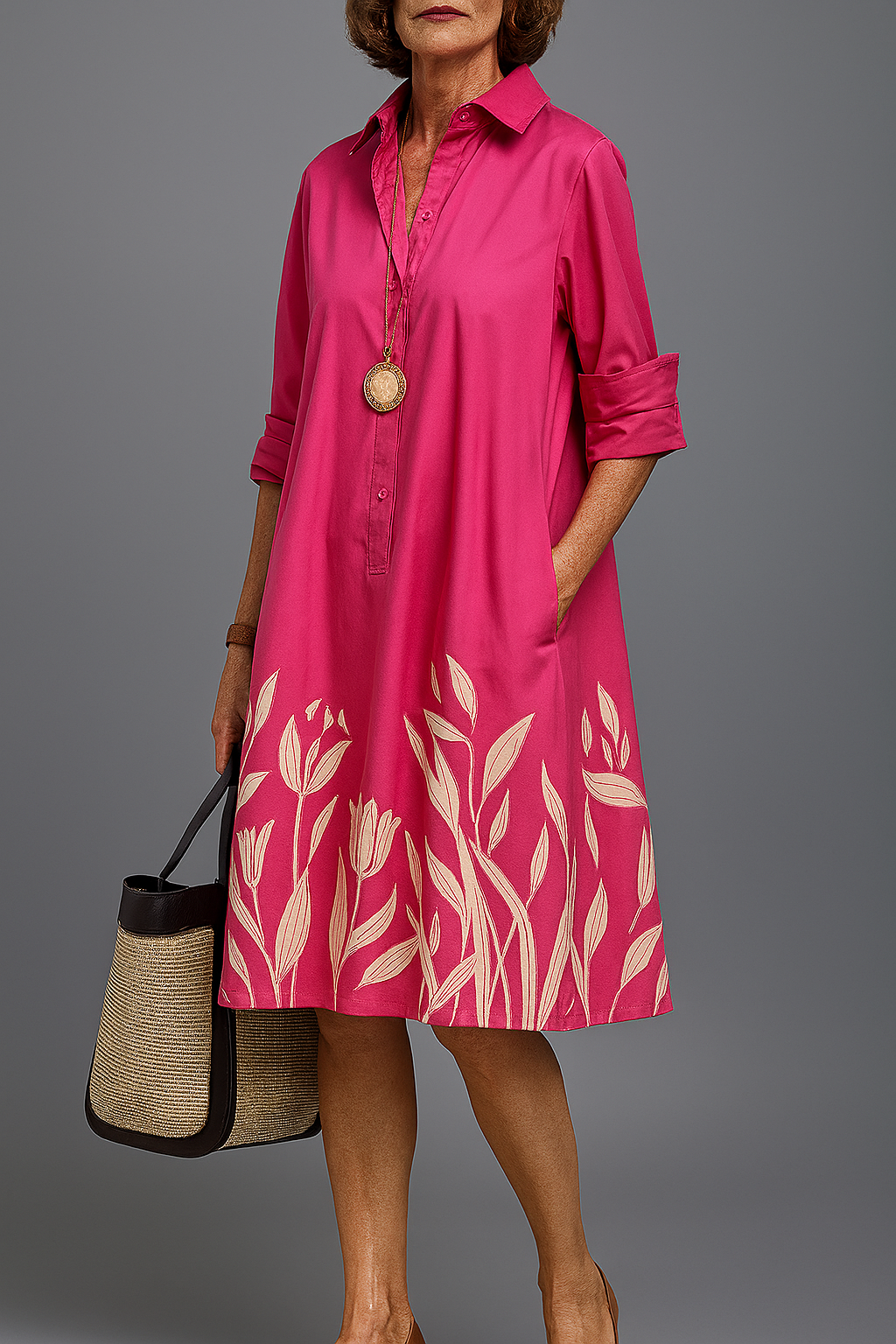 Moda Amalia Grace Midi Rochie Confortabilă Roz