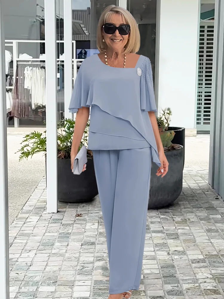 Moda Amalia Pazit Elegant Two-Piece Set Albastru Deschis S-3XL