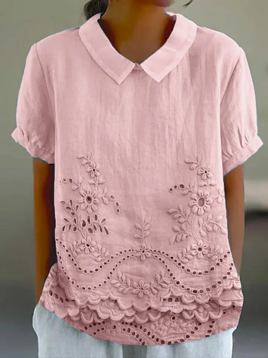 Moda Amalia Lily Shirt with Floral Embroidery Pink