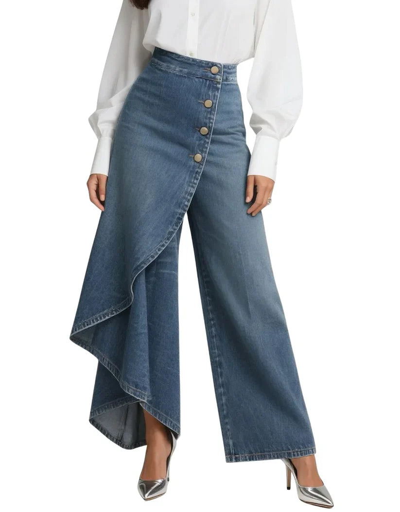 Moda Amalia Zaria Petrecuti Denim Pants Albastru Deschis S-3XL