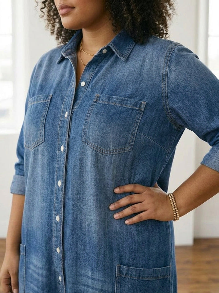 Diana Vintage Washed Soft Cotton Denim Jumpsuit with Button Closure