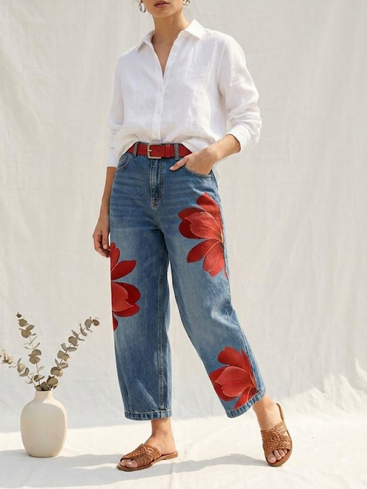 Moda Amalia Sophia Floral Wide-Leg Pants Red S-3XL
