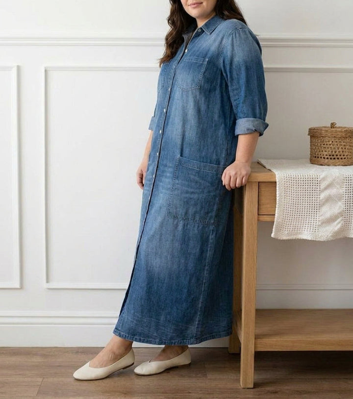 Diana Vintage Washed Soft Cotton Denim Jumpsuit with Button Closure