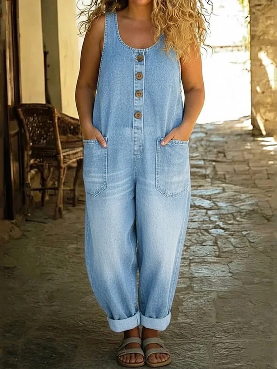 Ruth Vintage Washed Cotton Denim Overalls